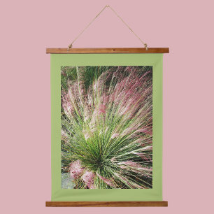 Green and Pink Ornamental Muhly Grass Photographic Hanging Tapestry