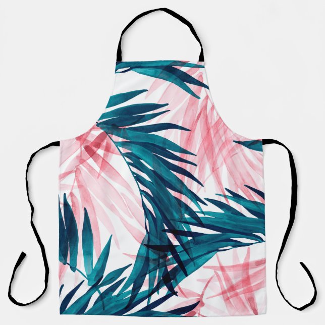 Green and pink palm leaves pattern apron (Front)