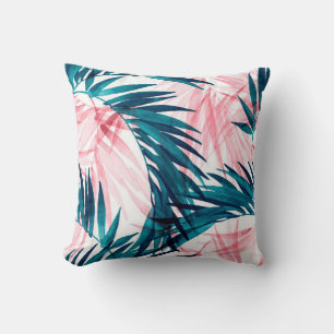 Green and pink palm leaves pattern cushion