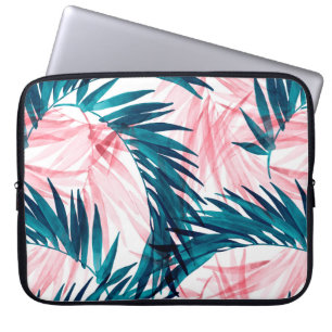 Green and pink palm leaves pattern laptop sleeve