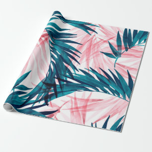 Green and pink palm leaves pattern wrapping paper