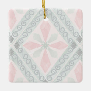 Green and pink pastel diamond pattern ceramic ornament