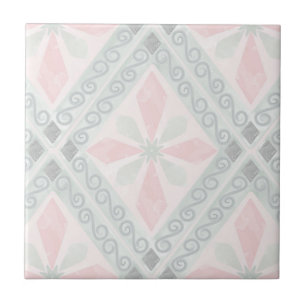 Green and pink pastel diamond pattern ceramic tile