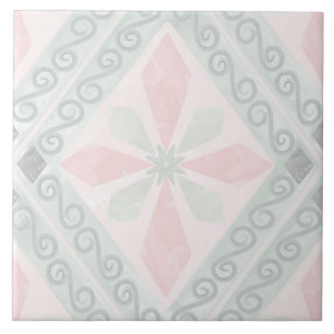Green and pink pastel diamond pattern ceramic tile