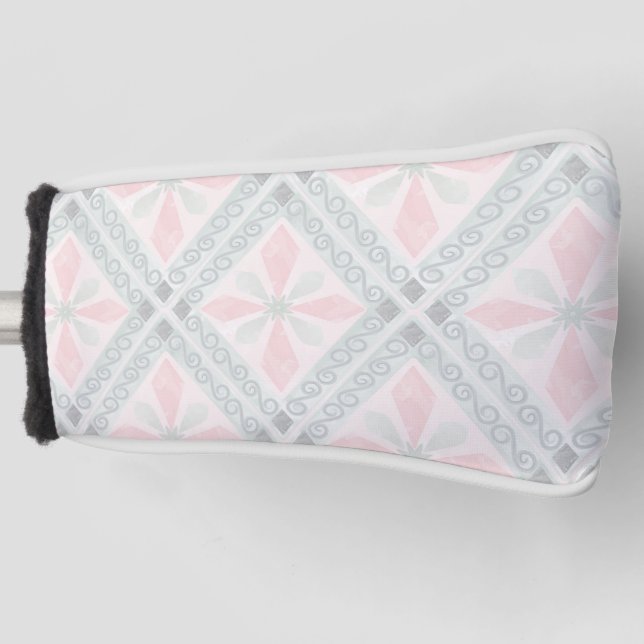 Green and pink pastel diamond pattern golf head cover (Front)