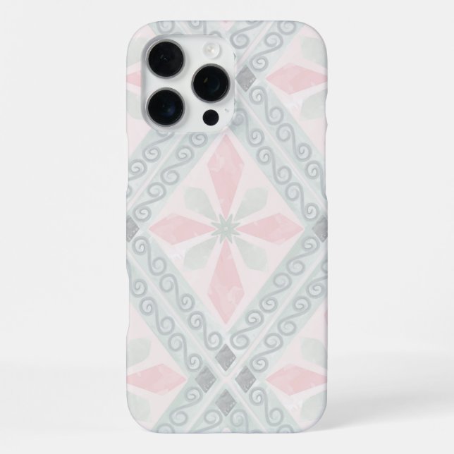 Green and pink pastel diamond pattern iPhone case (Back)