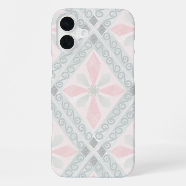 Green and pink pastel diamond pattern iPhone case (Back)