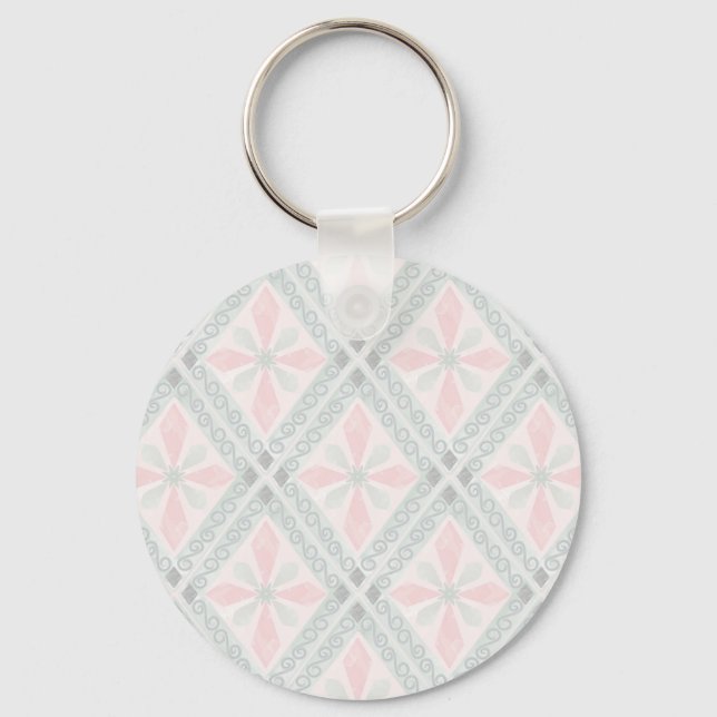 Green and pink pastel diamond pattern key ring (Front)