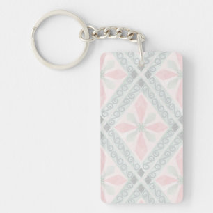 Green and pink pastel diamond pattern key ring