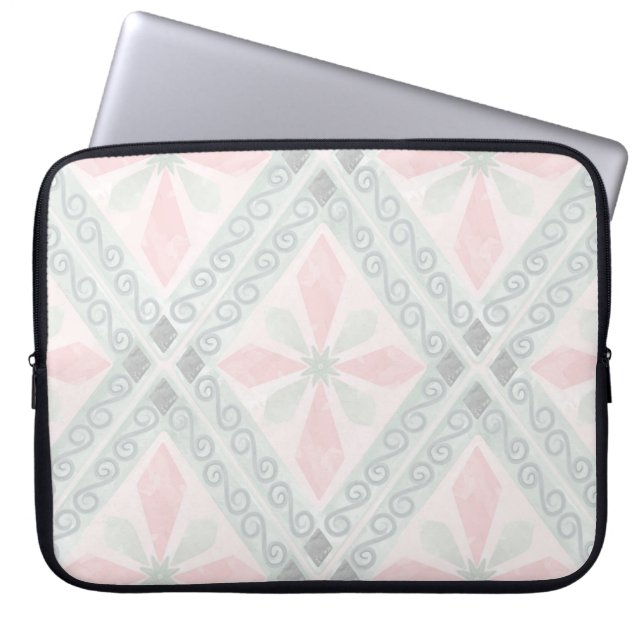 Green and pink pastel diamond pattern laptop sleeve (Front)