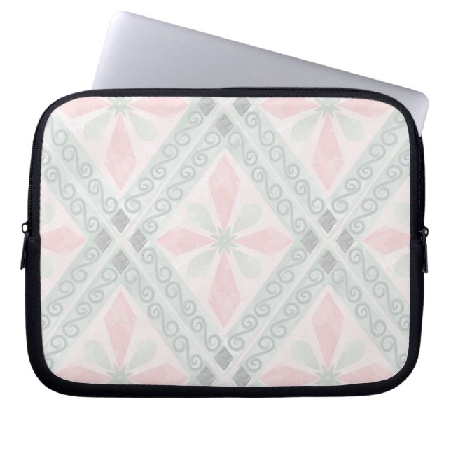 Green and pink pastel diamond pattern laptop sleeve (Front)