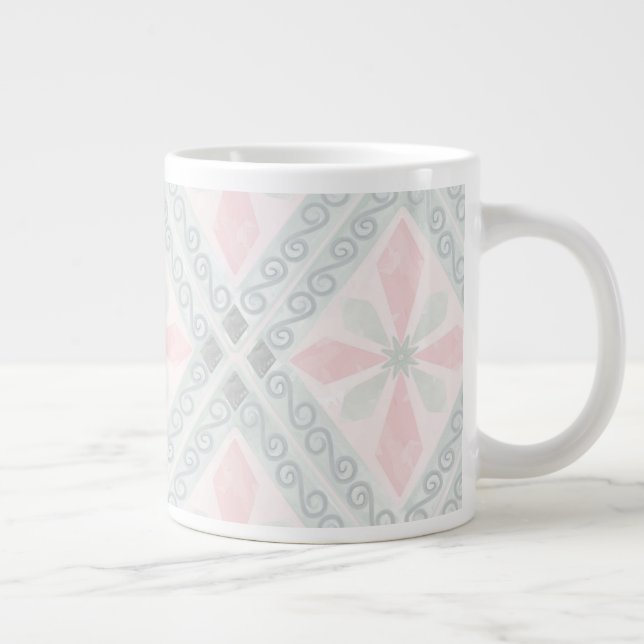Green and pink pastel diamond pattern large coffee mug (Right)