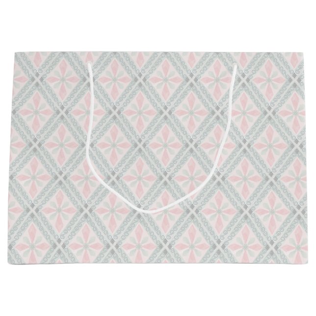 Green and pink pastel diamond pattern large gift bag (Front)