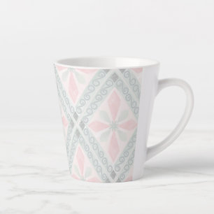 Green and pink pastel diamond pattern latte mug