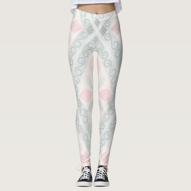 Green and pink pastel diamond pattern leggings (Front)