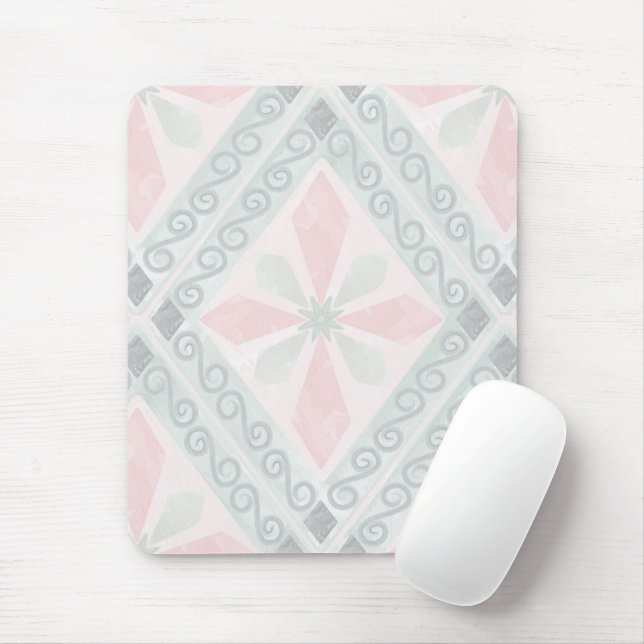 Green and pink pastel diamond pattern mouse pad (With Mouse)
