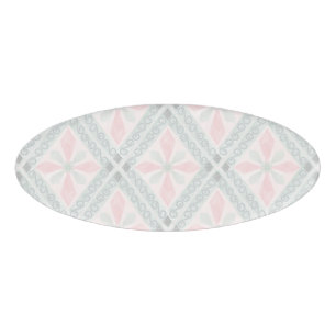 Green and pink pastel diamond pattern name tag