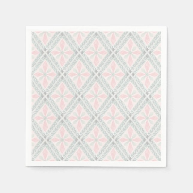 Green and pink pastel diamond pattern napkin (Front)