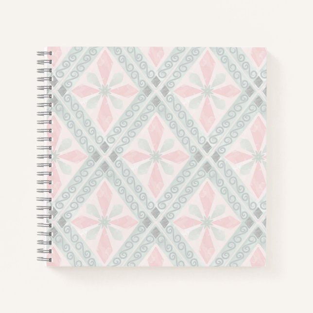 Green and pink pastel diamond pattern notebook (Front)