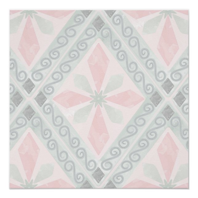 Green and pink pastel diamond pattern poster (Front)