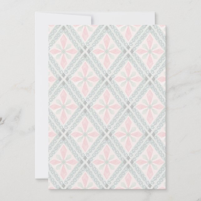 Green and pink pastel diamond pattern save the date (Front)