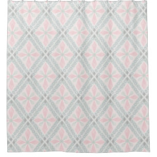 Green and pink pastel diamond pattern shower curtain