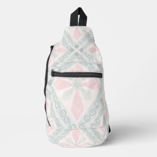 Green and pink pastel diamond pattern sling bag
