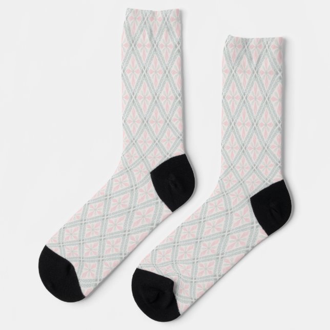 Green and pink pastel diamond pattern socks (Left)