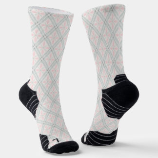 Green and pink pastel diamond pattern socks
