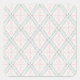 Green and pink pastel diamond pattern square sticker