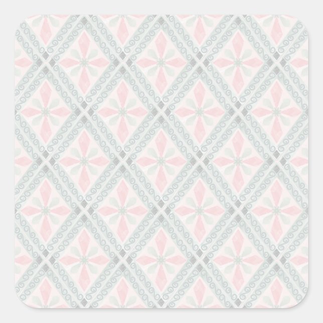 Green and pink pastel diamond pattern square sticker (Front)