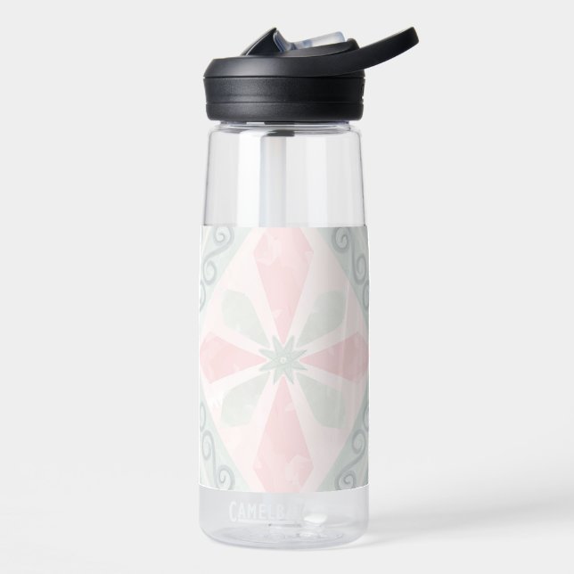 Green and pink pastel diamond pattern water bottle (Left)