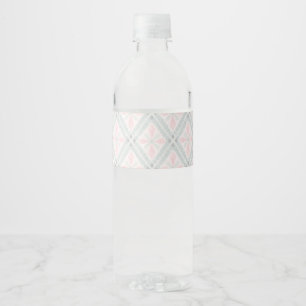 Green and pink pastel diamond pattern water bottle label