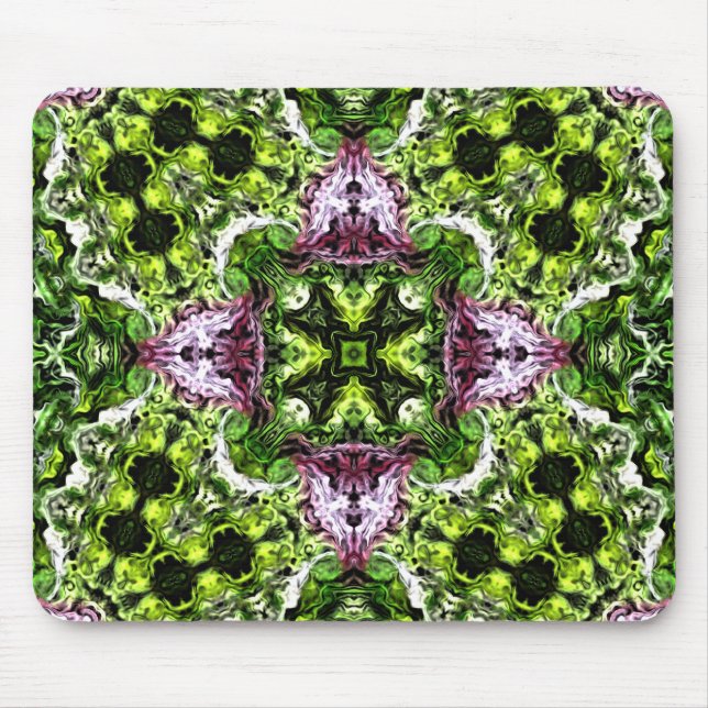 Green and Pink Pattern with Organic Flow Mouse Pad (Front)