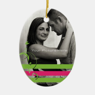 Green and Pink Photo Engagement Ceramic Tree Decoration