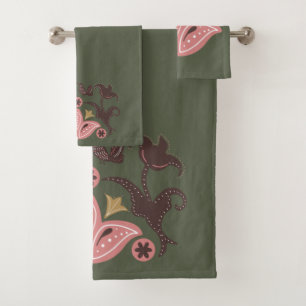 Green and Pink Scandinavian Pattern Bath Towel Set