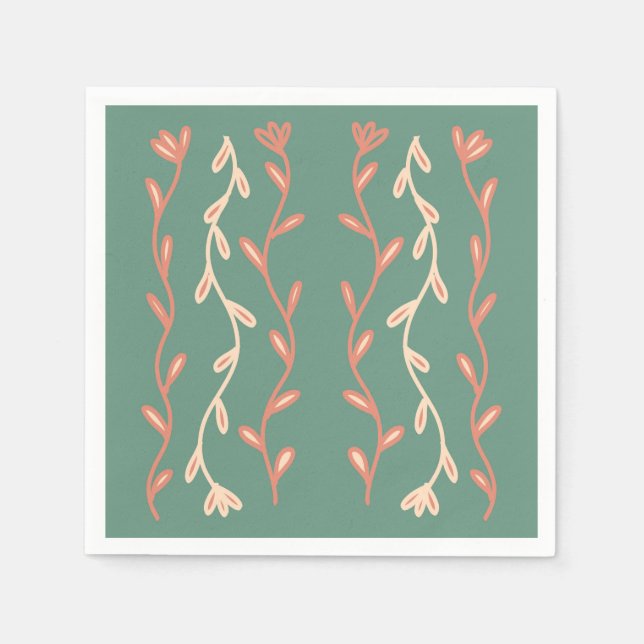 Green and pink seaweed design  napkin (Front)