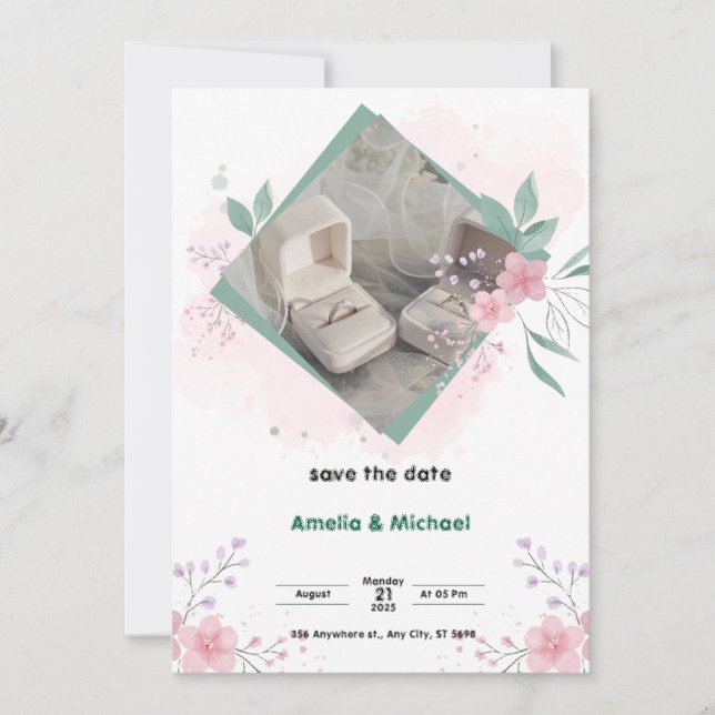 Green and Pink Simple Save the Date Poster Invitation (Front)