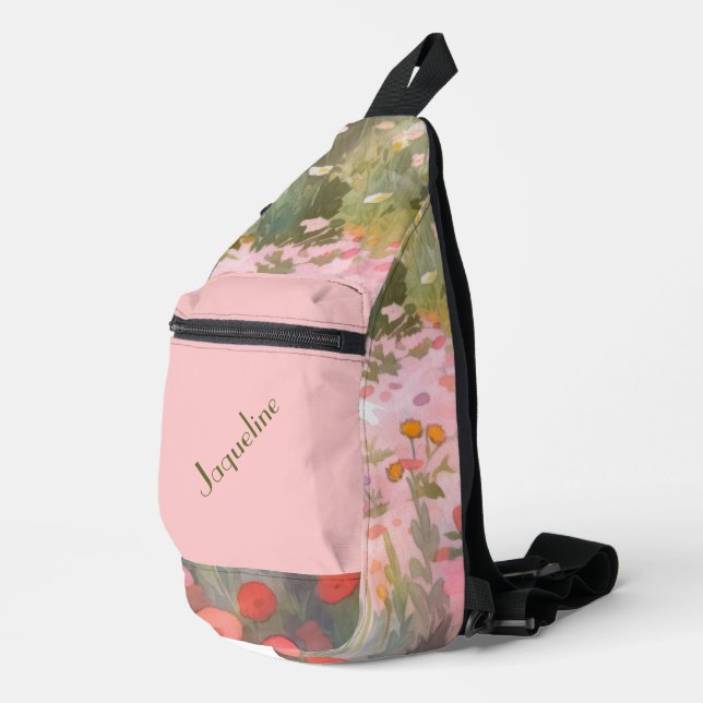Green and Pink Spring Meadows Background Sling Bag (Right Corner)