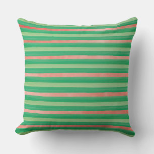Green and Pink Stripe Outdoor Pillow