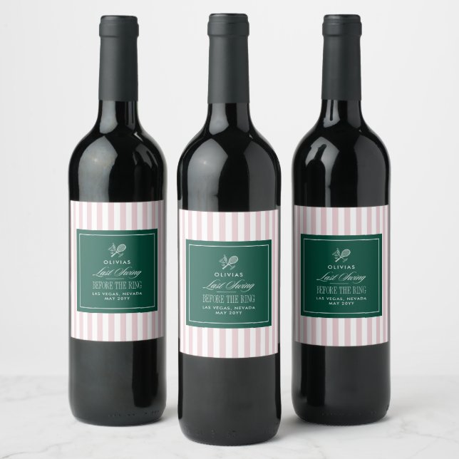 Green and pink Stripe Tennis Bachelorette elegant Wine Label (Bottles)