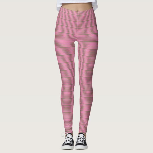 Green and Pink Stripes Leggings (Front)