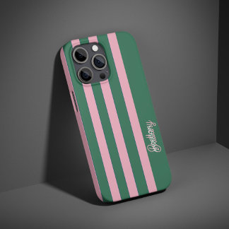 Green and Pink Stripes Pattern Personalised iPhone 16 Pro Case