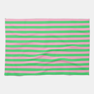 Green and Pink Stripes Tea Towel