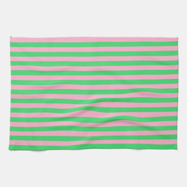 Green and Pink Stripes Tea Towel (Horizontal)