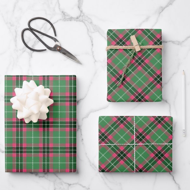 Green and Pink Tartan Wrapping Paper Sheet (Front)