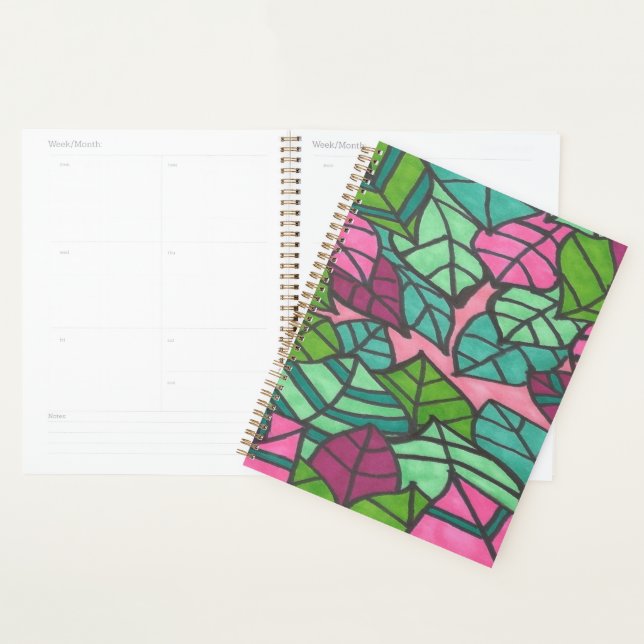 Green and Pink Tropical Leaves  Planner (Display)