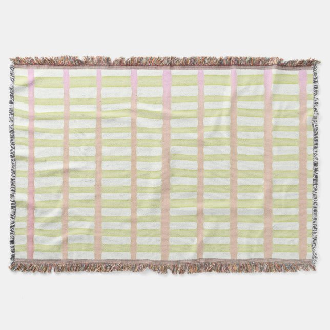 Green and pink watercolor stripes on white throw blanket (Front)