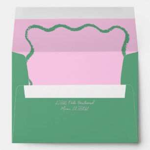 Green and Pink Wavy Squiggle Wedding Invitation  Envelope