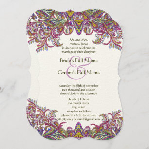 Green and Pink Yarrow Wedding Invitation